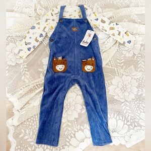 Baby Starters Blue Corduroy Overalls with Animal Face Pockets